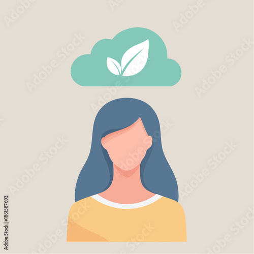 Woman with cloud thought of nature environment and healthy lifestyle