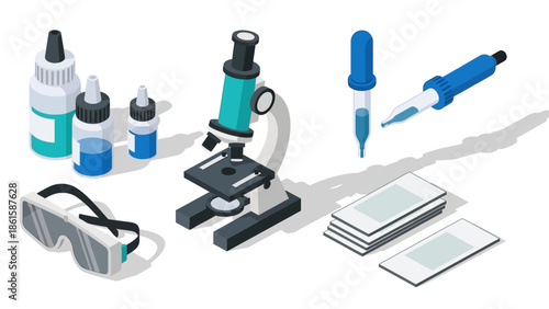 Isometric microscope and laboratory equipment for scientific research and experimentation