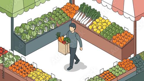 Market shopping: man in grocery store picking fresh produce