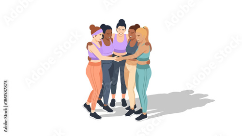 Group of women embracing in unity and friendship in modern style