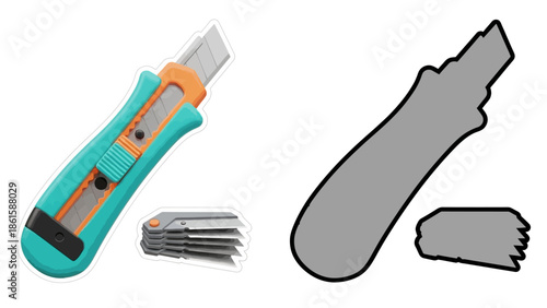 Colorful utility knife with removable blades and silhouette design