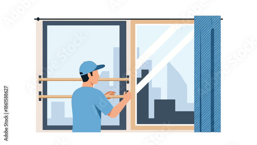 Man installing window locks in modern apartment for enhanced safety