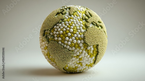 Sphere World Map Depicting Continents Africa Europe Asia and Australia Constructed from Tiny Gold and White Balls on Pale Background with Ambient Lighting