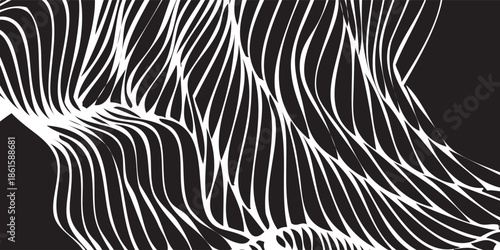 Abstract flowing white lines on a dark background creating a sense of movement.