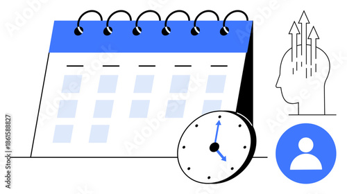Time management. Calendar and clock symbols effective time management, planning, and scheduling. Time management enhances productivity, personal growth, task prioritization. Business, education