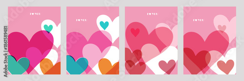 three vertical banners with hearts on them