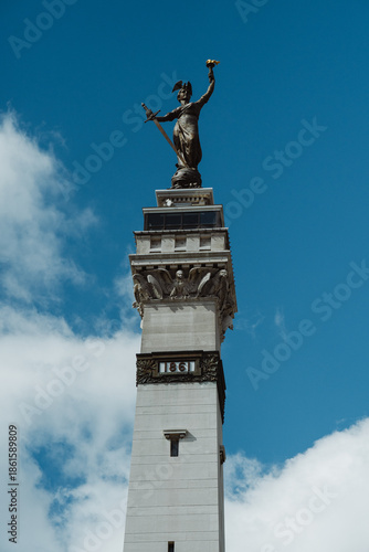 A view of the historic Soldiers and Sailors Monument in downtown Indianapolis, Indiana