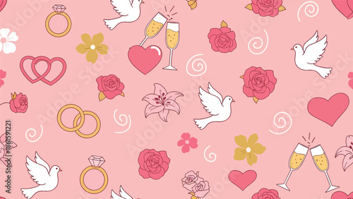 Romantice valentine scene with flowers, hearts, and champagne in hasil akhir 34 illustration