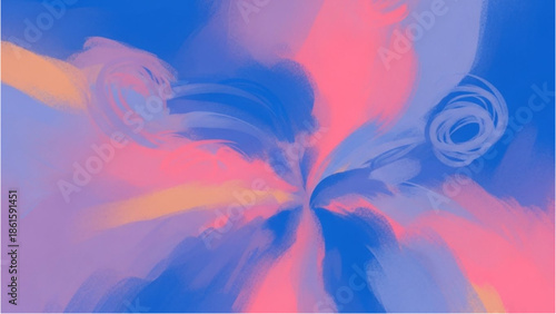 Vibrant abstract swirling patterns in blue and pink hues create a dynamic visual effect from a close-up viewpoint.