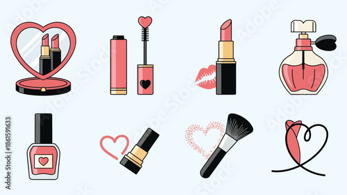Valentine romantice makeup illustration with heart shaped items on hasil akhir 71