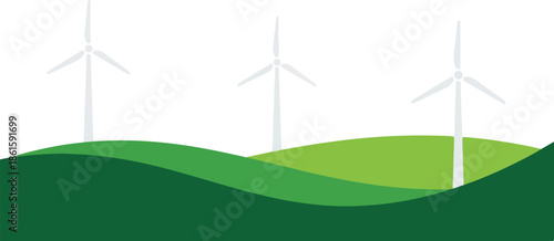 Renewable Energy Wind Turbines on Green Hills Vector Background