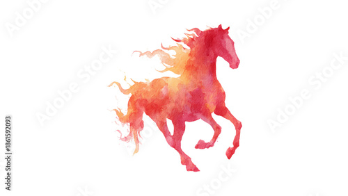 Vibrant horse illustration in dynamic motion against a clean white background