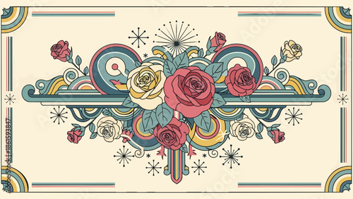 Colorful Floral Illustration with Swirling Patterns.