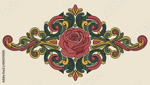 Ornate Rose Floral Design Illustration.