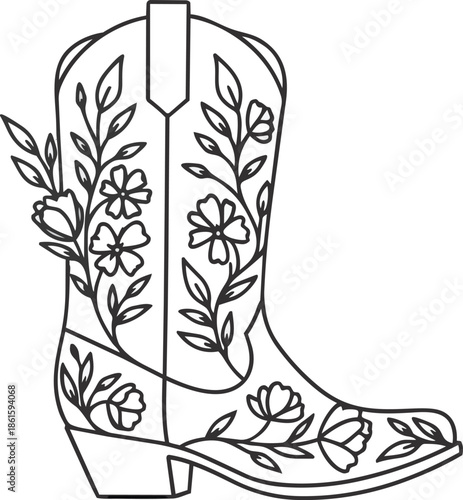 Cowboy Boot with Floral Embroidery Design.