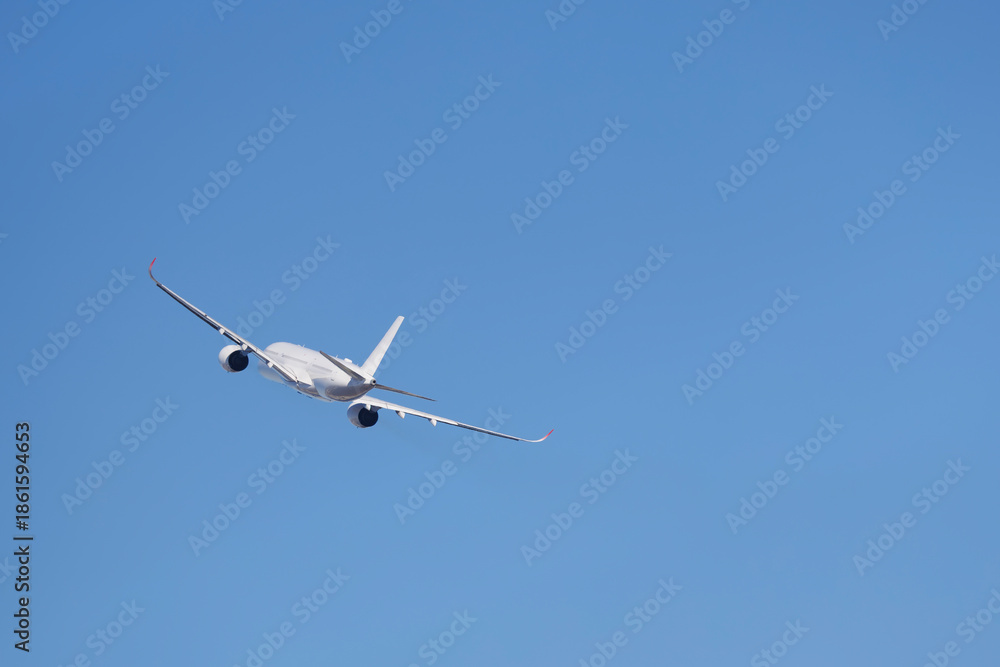 Fototapeta premium 青空を背景に空に舞い上がる飛行機