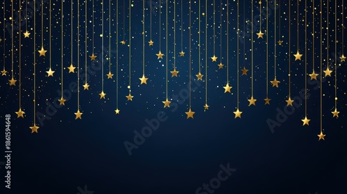 Gold Stars and Glitter Confetti on Dark Blue Gradient Background for Festive Celebration and Decoration