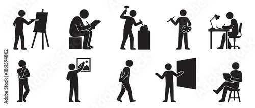 silhouettes of artist painting