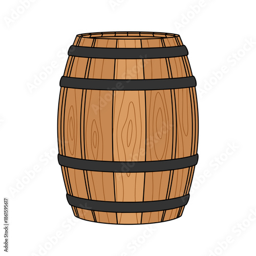 Wooden wine barrel with black rings in icon style for Trifon Zarezan and wine production visuals
