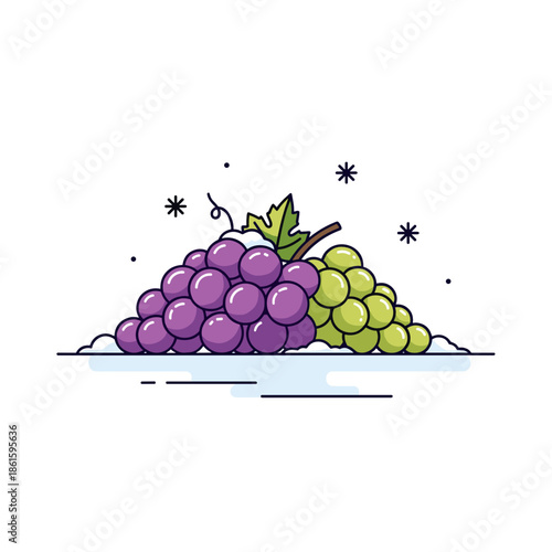 Grapes with snowflakes icon for Trifon Zarezan or winter wine harvest celebration visuals