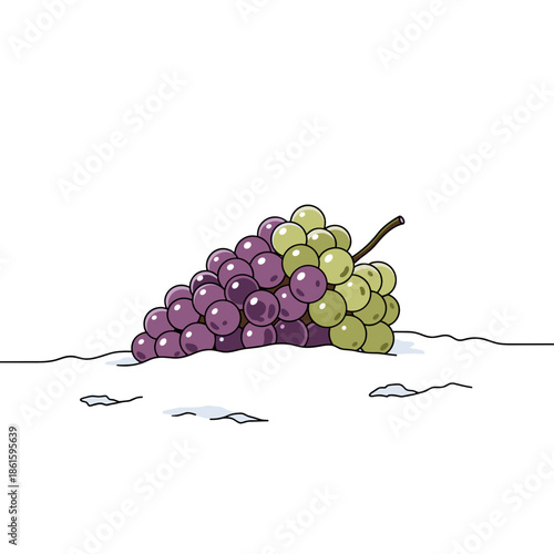 Bunch of grapes in snow icon for Trifon Zarezan or winter grape harvest visuals