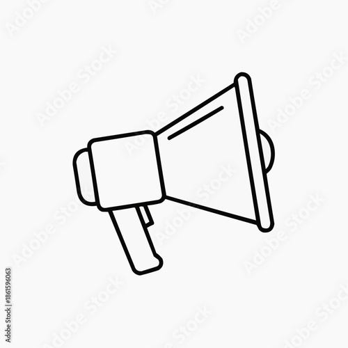 A simple line drawing of a megaphone on a white background