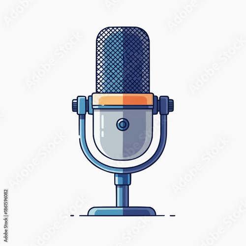 A professional microphone on a stand against a clean white background