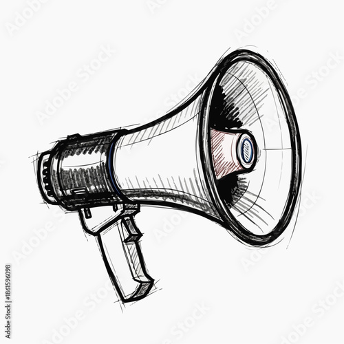 A sketch of a megaphone on a white background