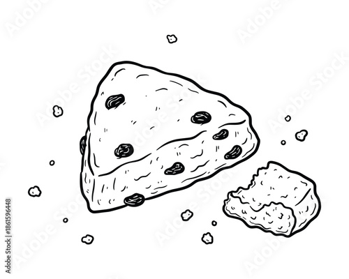Doodle drawing illustration of raisins cookie crumbs isolated on background design
