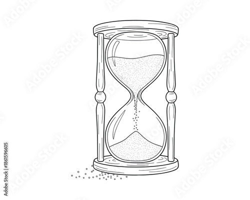 Hourglass with sand running time clock measuring device vintage vector art