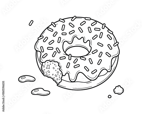 Illustration of bitten donut with sprinkles, a sweet treat, and dessert