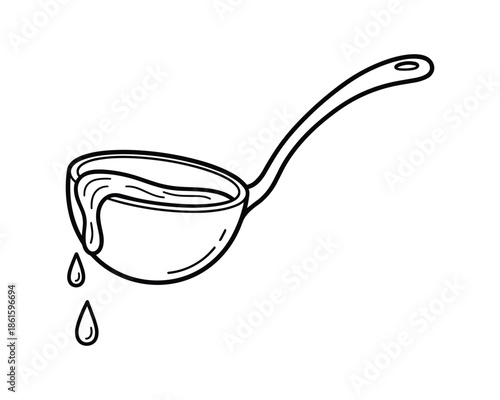 Ladle outline with liquid pouring isolated on transparent background vector illustration