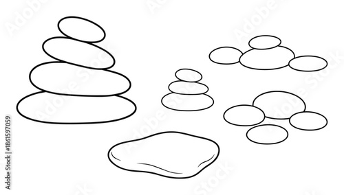 Outline drawing of zen stones stack for wellness meditation or massage design concept graphic