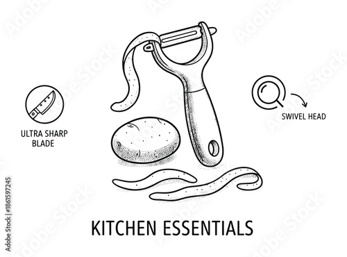 Potato peeler outline for peeling vegetables swivel head kitchen essentials sharp blade