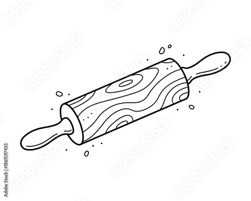 Rolling pin outline with dough splashes isolated on transparent background vector illustration