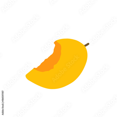 Mango fruit illustration. Bitten mango fruit. Flat design of mango fruit. Fruit illustration. Mango fruit vector with green leaf