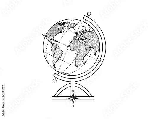 World globe geographical education on stand learning cartography drawing vector
