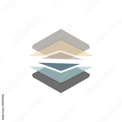 Abstract layered geometric shapes icon representing data organization, structure, and hierarchical progression in a minimalist digital design concept