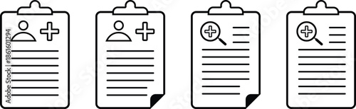 A Minimalist Collection of Medical Patient Files and Diagnostic Report Icons.