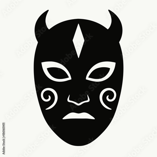 Simple silhouette vector illustration of a mystic mask in minimal style