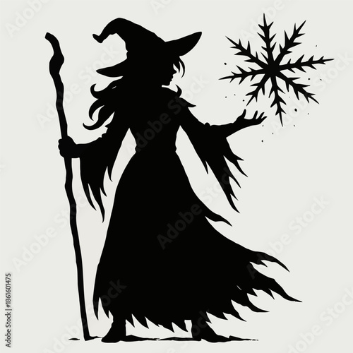 Simple silhouette vector illustration of a frost witch in bold style