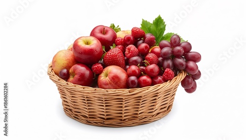 Red Fruit Basket Isolated on White Background