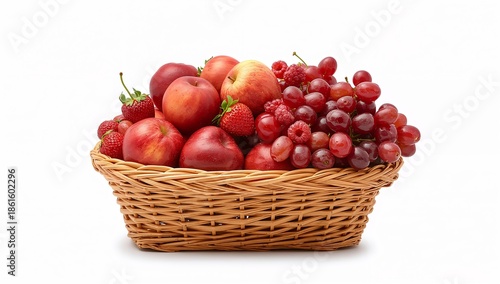 Red Fruit Basket Isolated on White Background