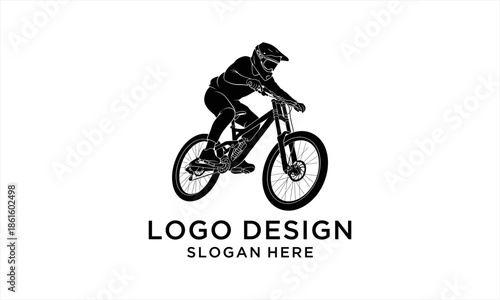 Dynamic Silhouette of a Mountain Biker in Action, Ready for Adventure.