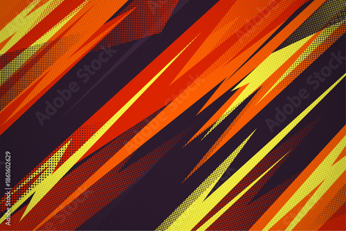 Abstract energetic sports background with sharp orange and yellow diagonal shapes.