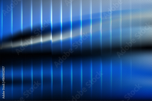 Abstract deep blue technology background with glowing vertical panels and halftone overlay