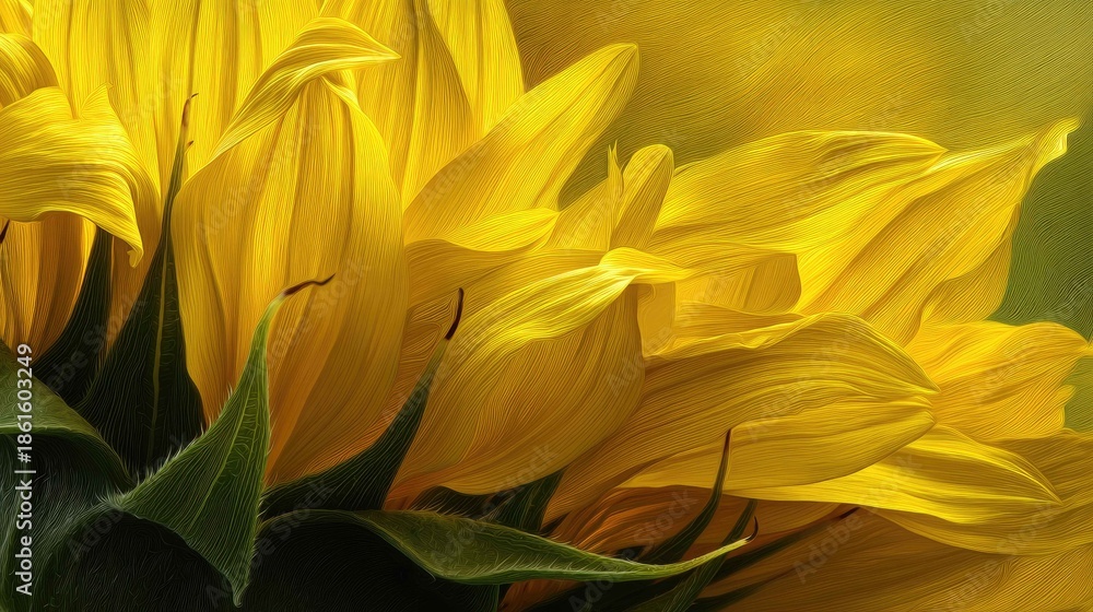 Obraz premium Vibrant Yellow Petals of a Sunflower in Soft Focus Background