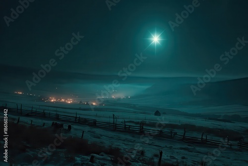 Night Landscape of Snow Covered Field with Bright Starry Sky