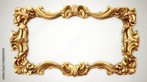 Ornate Golden Frame with Intricate Details Isolated Against a Soft Neutral Background with Subtle Shadows and Reflective Gold Surface