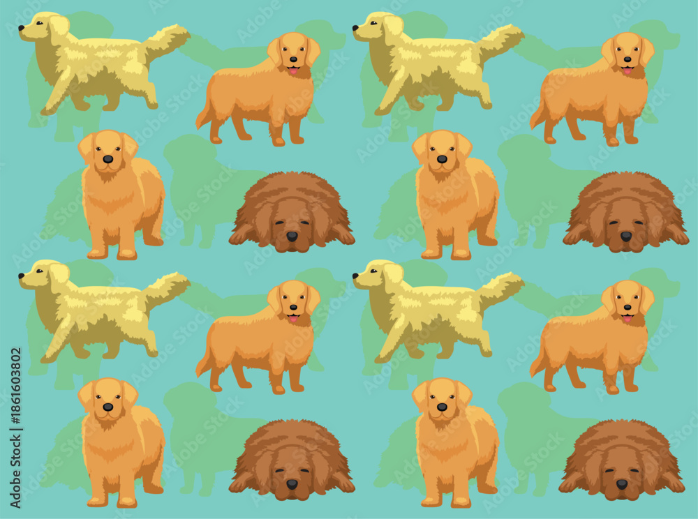 Fototapeta premium Dog Golden Retriever Various Color Cartoon Character Seamless Wallpaper Background